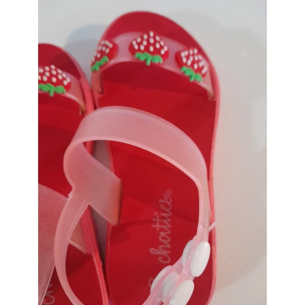 Chatties Toddlers Strawberry 9/10 Pink/ Red Sandals Strawberry Front Open Toe
